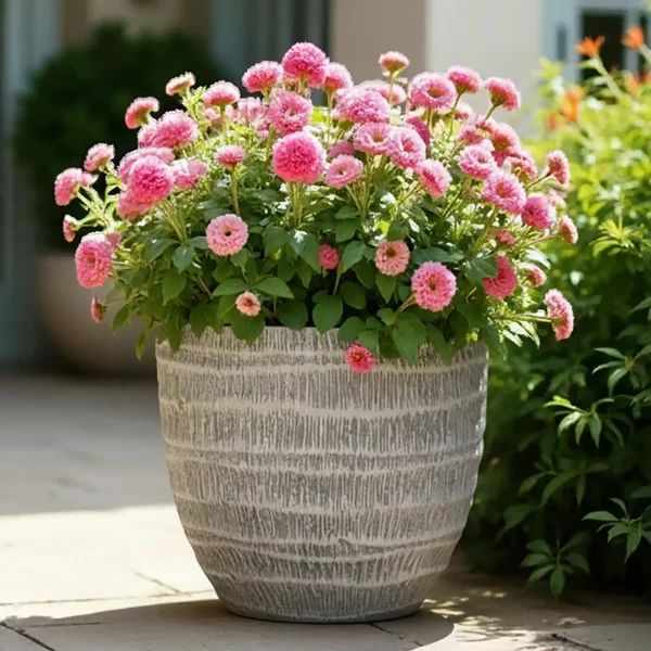 Straw Plaited Style White Washed Garden Planter, Outdoor Plant Pot D42 H40 cm, 48 ltrs Cap.