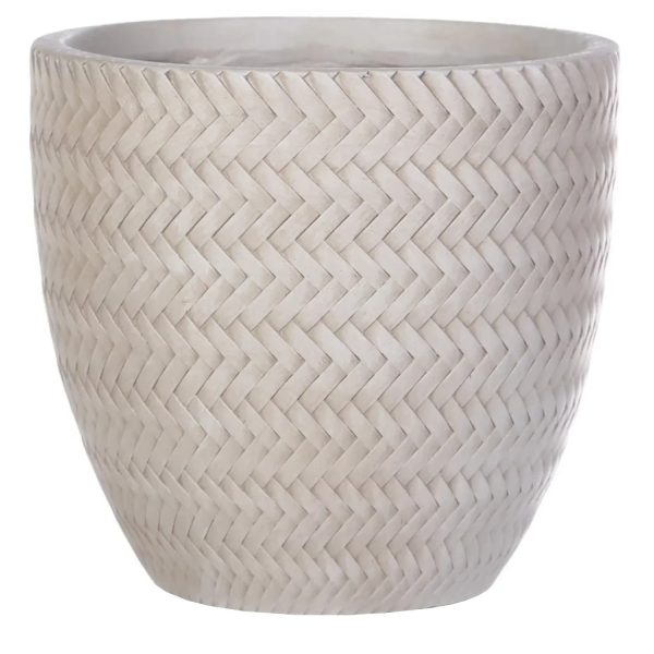 Plaited Style Beige Round Garden Planter, Outdoor Plant Pot D24 H23 cm, 10 ltrs Cap.