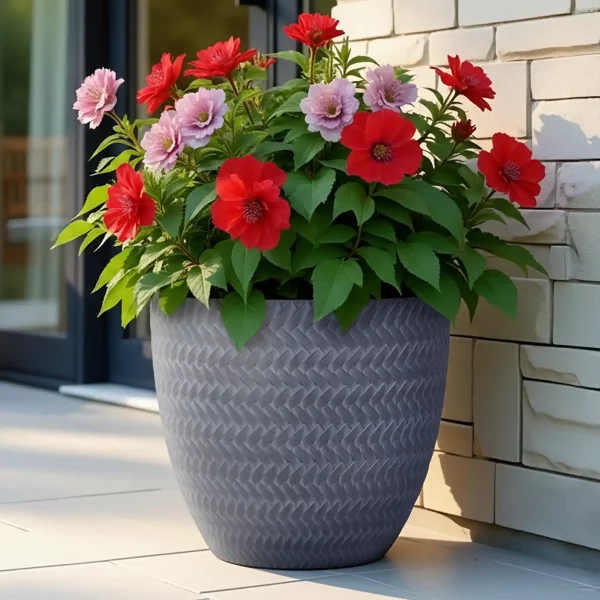 Plaited Style Grey Garden Planter, Outdoor Plant Pot D30 H28 cm, 19 ltrs Cap.