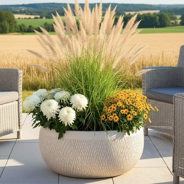 Mesh Style White Bowl Garden Planter, Outdoor Plant Pot D43 H21.5 cm, 31 ltrs Cap.