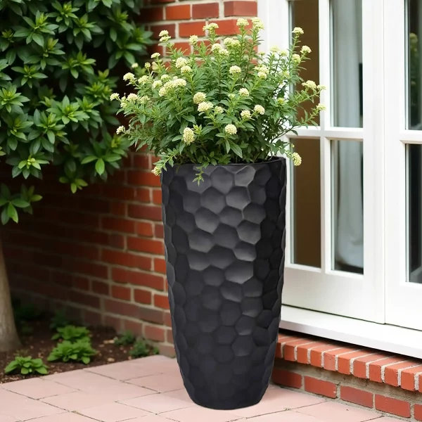 Mosaic Style Black Tall Round Vase Garden Planter, Outdoor Plant Pot H61 D31.5 cm, 47 ltrs Cap.