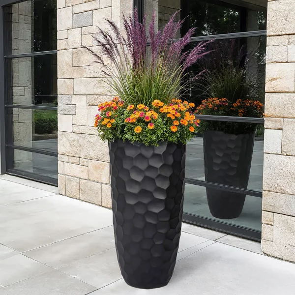 Mosaic Style Black Tall Round Vase Garden Planter, Outdoor Plant Pot H77 D41.5 cm, 104 ltrs Cap.