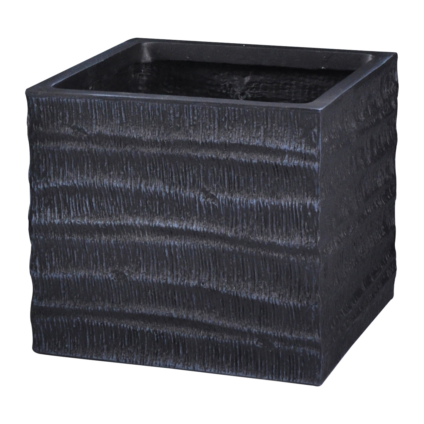 Straw Ribbed Black Vintage Style Square Planter, Outdoor Plant Pot H27 L30.5 W30.5 cm, 20 ltrs Cap.
