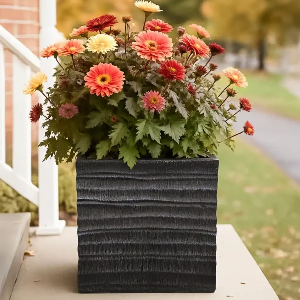 Straw Ribbed Black Vintage Style Square Planter, Outdoor Plant Pot H36 L40 W40 cm, 49 ltrs Cap.
