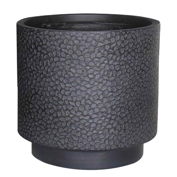 Hammered Stone Black Cylinder Planter, Outdoor Plant Pot D36 H36 cm, 30 ltrs Cap.