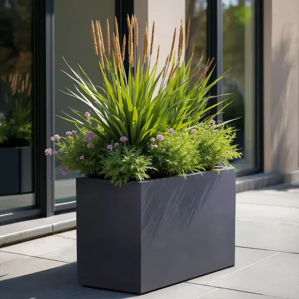 Narrow Light Concrete Faux Lead Trough Garden Planter H50.5 L60 W30 cm, 91 ltrs Cap.