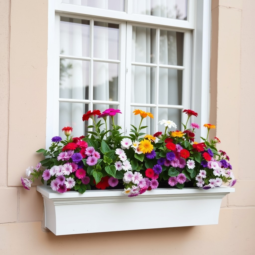 Modern window box with decorative brackets