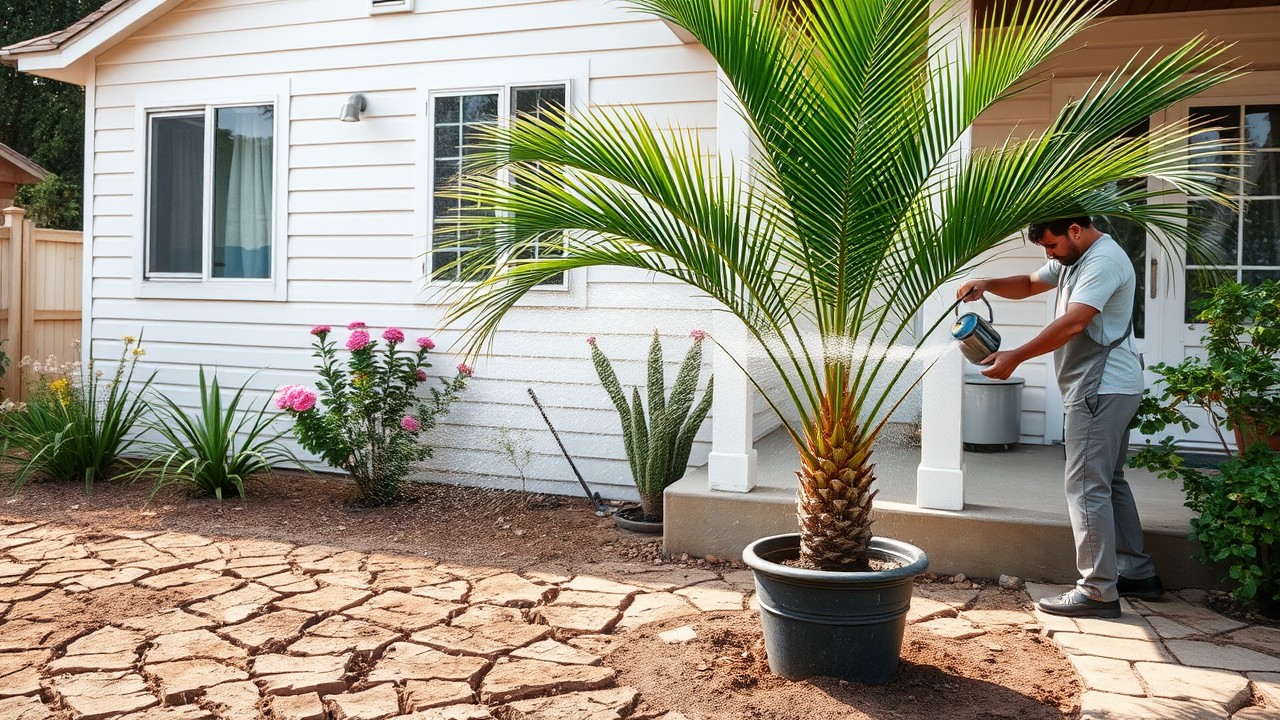Stylish outdoor planter with drought-resistant plant