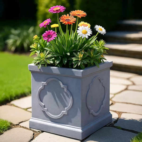 Faux Lead Windsor Box Square Grey Light Stone Garden Planter W30 H30 L30 cm, 27 ltrs Cap.