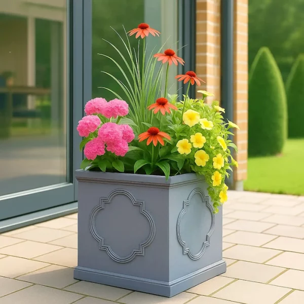 Faux Lead Windsor Box Square Grey Light Stone Garden Planter W37 H37 L37 cm, 50 ltrs Cap.