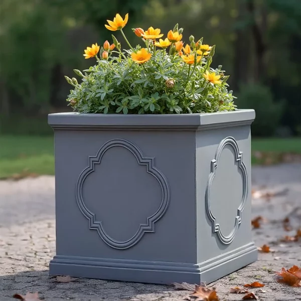 Faux Lead Windsor Box Square Grey Light Stone Garden Planter W45 H45 L45 cm, 91 ltrs Cap.
