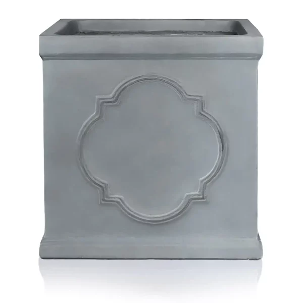 Faux Lead Windsor Box Square Grey Light Stone Garden Planter W37 H37 L37 cm, 50 ltrs Cap.