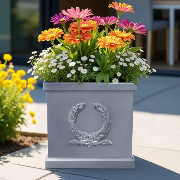 Faux Lead Kensington Box Square Grey Light Stone Garden Planter W30 H30 L30 cm, 27 ltrs Cap.