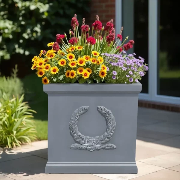 Faux Lead Kensington Box Square Grey Light Stone Garden Planter W45 H46 L45 cm, 93 ltrs Cap.