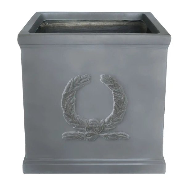 Faux Lead Kensington Box Square Grey Light Stone Garden Planter W45 H46 L45 cm, 93 ltrs Cap.