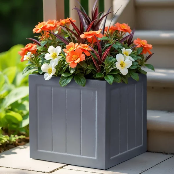 Faux Lead Regency Box Square Grey Light Stone Garden Planter W30 H30 L30 cm, 27 ltrs Cap.