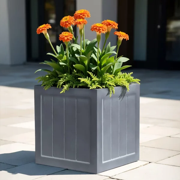 Faux Lead Regency Box Square Grey Light Stone Garden Planter W37 H36 L37 cm, 49 ltrs Cap.