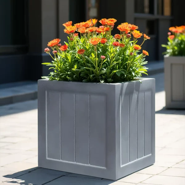 Faux Lead Regency Box Square Grey Light Stone Garden Planter W43 H45 L43 cm, 83 ltrs Cap.