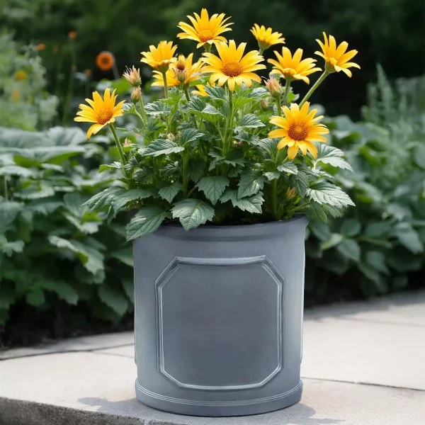 Faux Lead Chelsea Round Grey Light Stone Outdoor Garden Planter D30 H30 cm, 21 ltrs Cap.