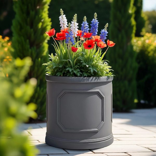 Faux Lead Chelsea Round Grey Light Stone Outdoor Garden Planter D45 H45 cm, 71 ltrs Cap.