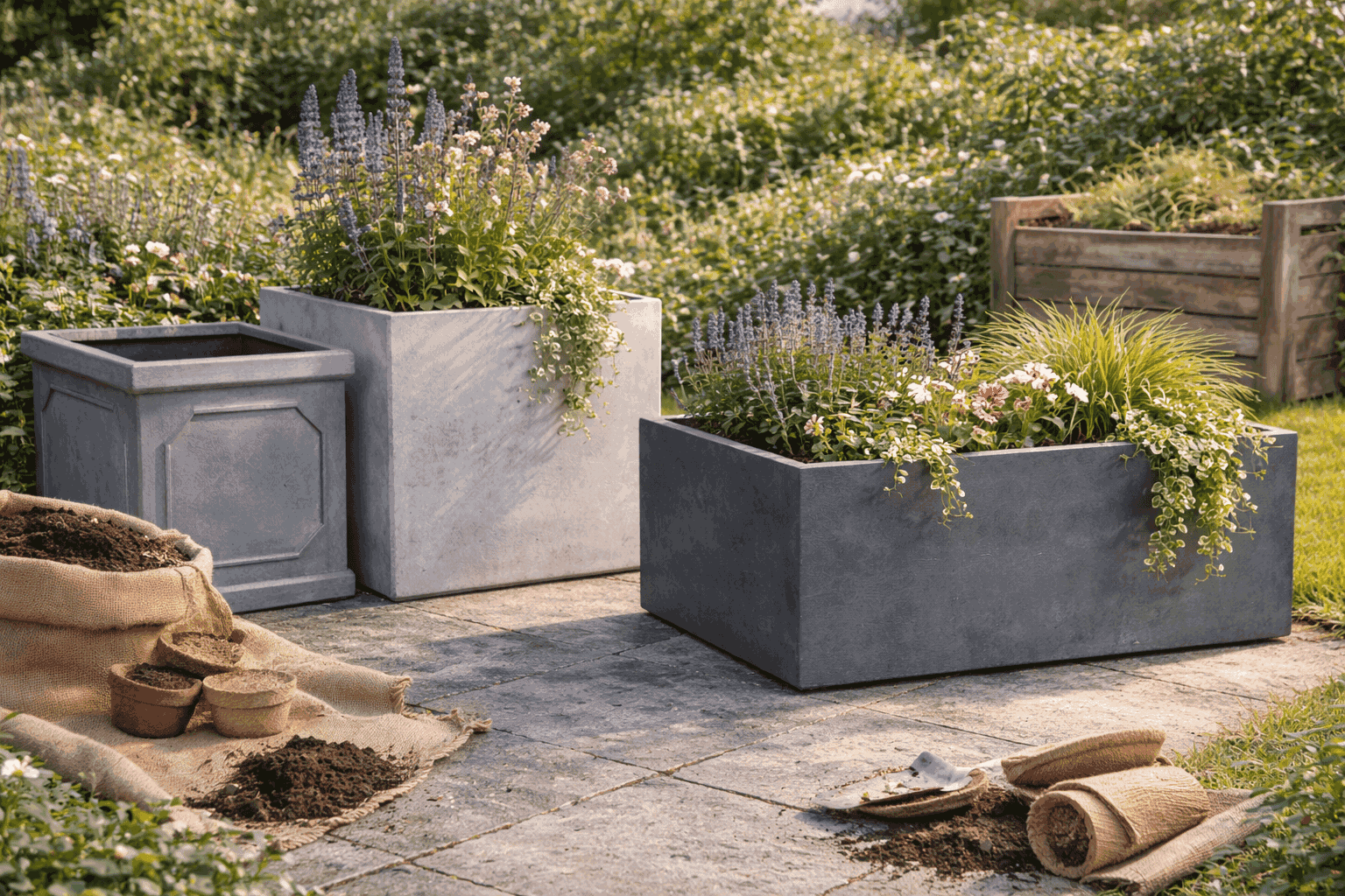 Plants in eco-friendly containers