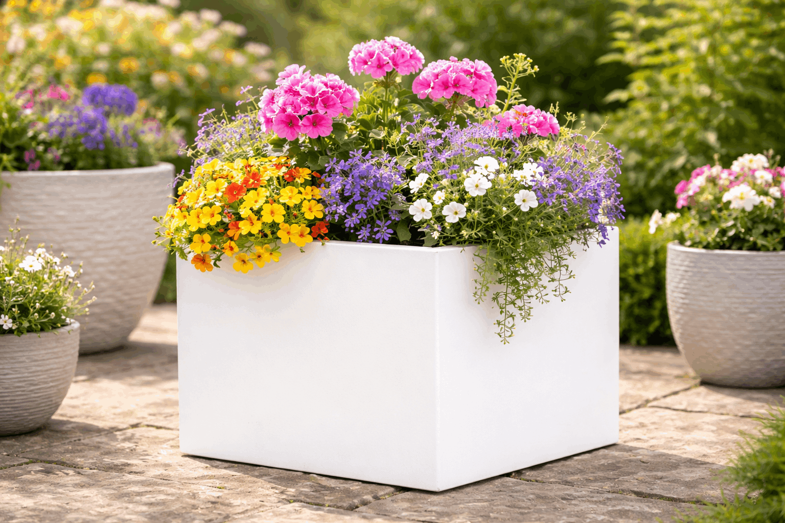 Four plants with flowers