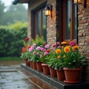 Planters standing in wet conditions