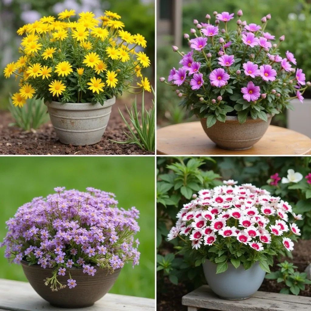 Four plants with flowers