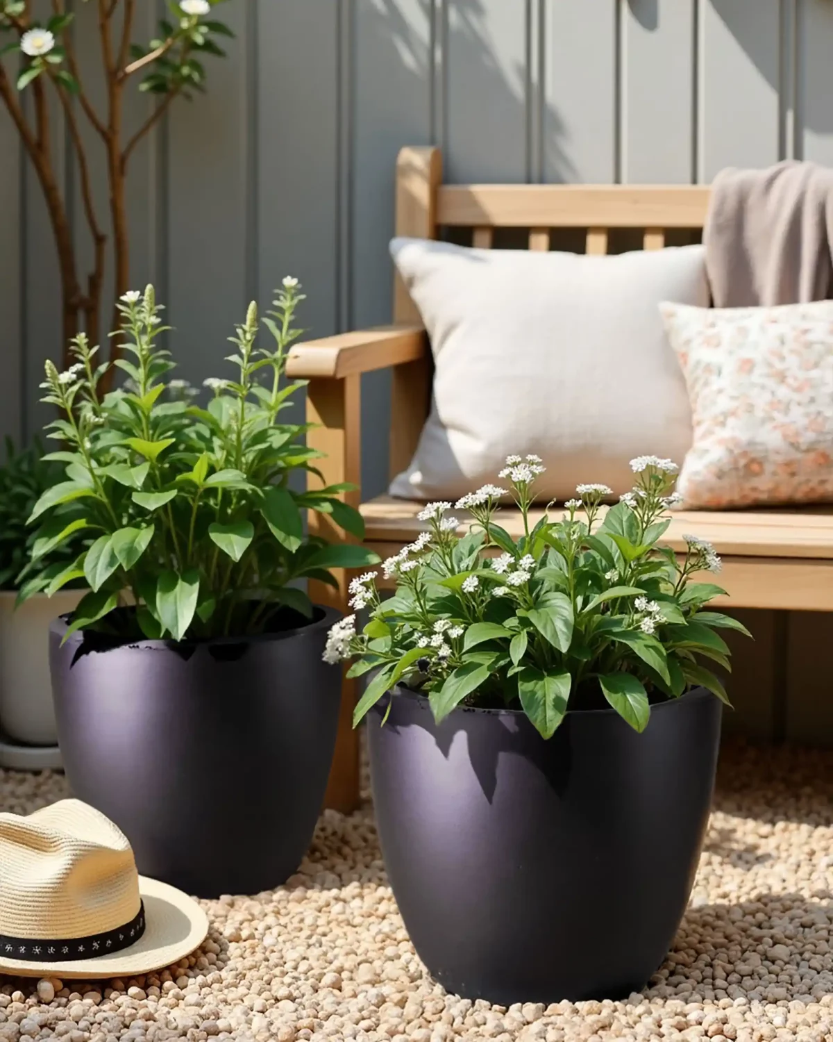 Black Light Concrete Egg Garden Planter D30 H30 cm, 21 ltrs Cap.