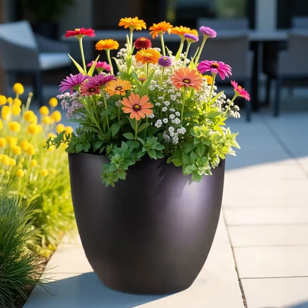 Black Light Concrete Egg Garden Planter D40 H40 cm, 50 ltrs Cap.