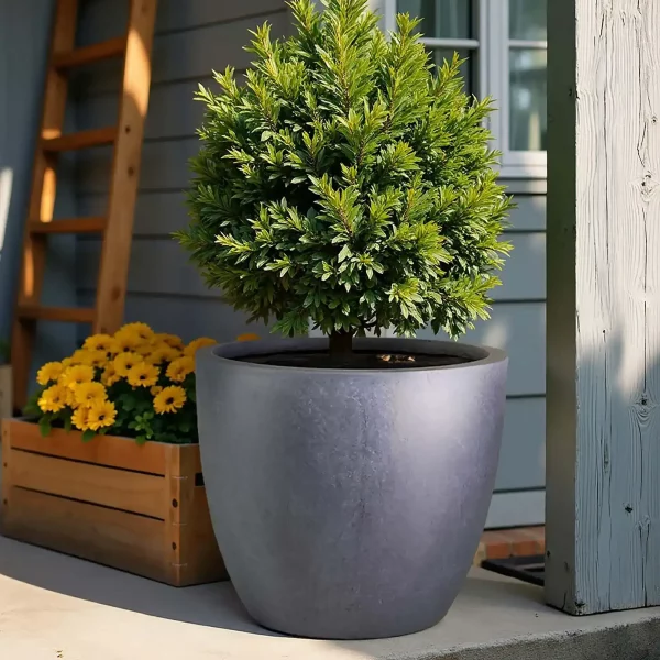 Dark Grey Washed Light Concrete Egg Garden Planter D40 H40 cm, 50 ltrs Cap.