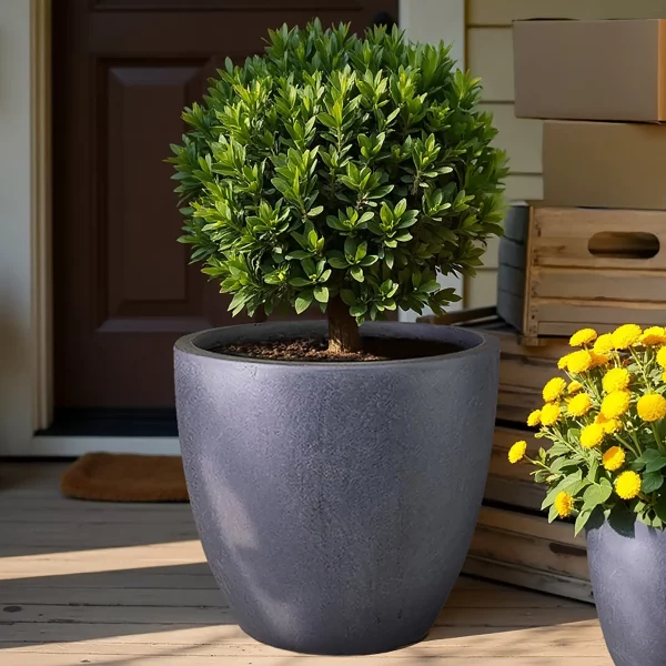 Dark Grey Washed Light Concrete Egg Garden Planter D50 H50 cm, 98 ltrs Cap.