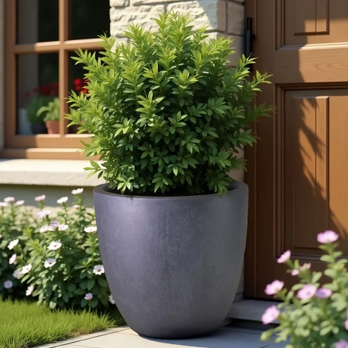 Dark Grey Washed Light Concrete Egg Garden Planter D50 H50 cm, 98 ltrs Cap.
