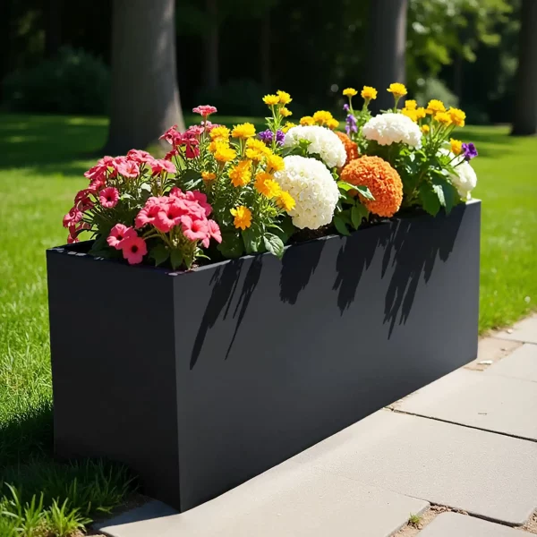 AXIS Black-Grey Fibreglass Large Trough Outdoor Planter, H60 L120 W50 cm, 360 ltrs Cap.