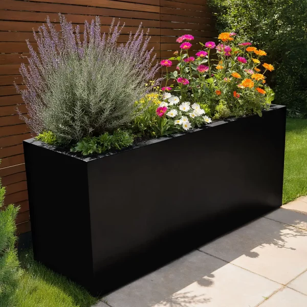 AXIS Black Fibreglass Extra Large Trough Outdoor Planter, H80 L150 W40 cm, 480 ltrs Cap.