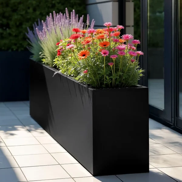 AXIS Black Fibreglass Extra Large Trough Outdoor Planter, H80 L200 W40 cm, 640 ltrs Cap.