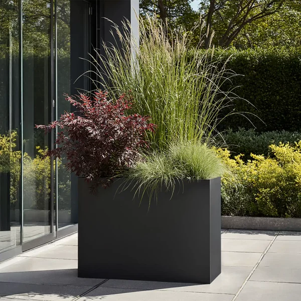 AXIS Black-Grey Tall Narrow Trough Fibreglass Large Outdoor Planter, H80 L90 W25 cm, 180 ltrs Cap.
