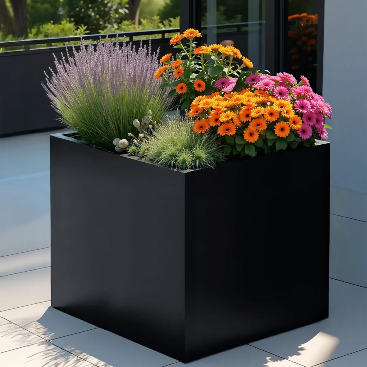 PURE Cube Black-Grey Fibreglass Outdoor Square Large Planter, H70 L70 ...