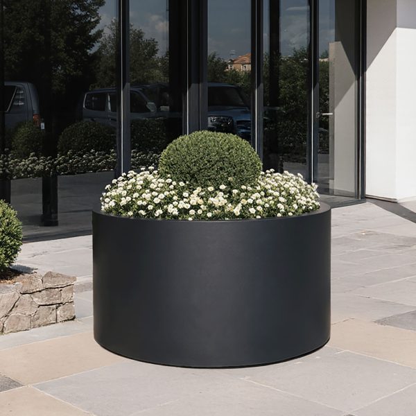 RING Large Black-Grey Fibreglass Outdoor Planter, D100 H60 cm, 471 ltrs Cap.