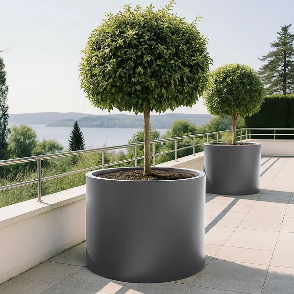 RING Large Grey Fibreglass Outdoor Planter, D80 H60 cm, 301 ltrs Cap.