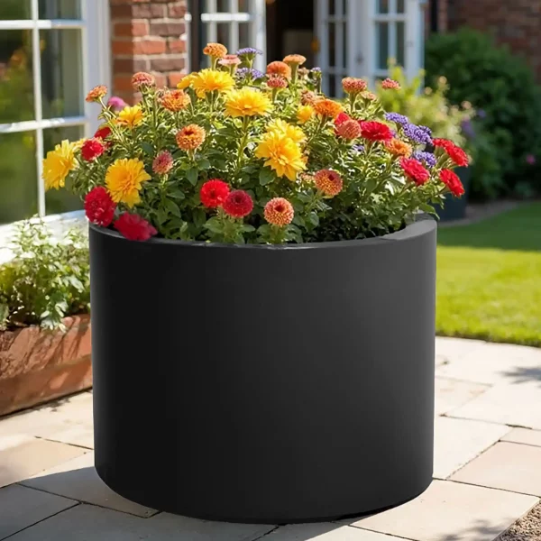 RING Large Black-Grey Fibreglass Outdoor Planter, D80 H60 cm, 301 ltrs Cap.