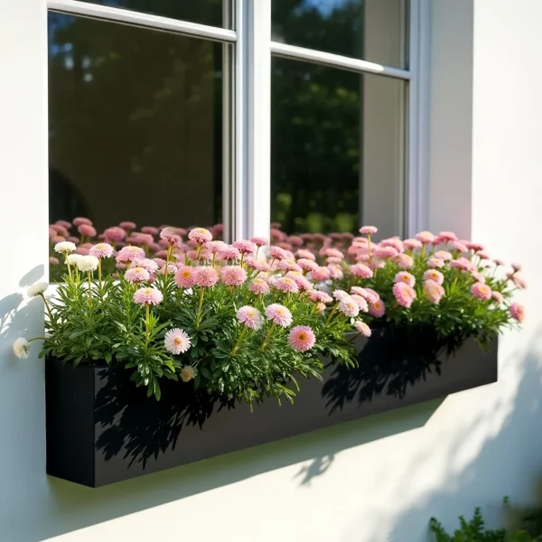 Window Box Light Concrete Black Garden Planter L100 W24 H24 cm, 58 ltrs Cap.