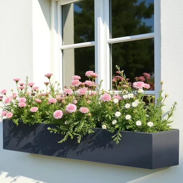 Window Box Light Concrete Dark Grey Garden Planter L100 W24 H24 cm, 58 ltrs Cap.