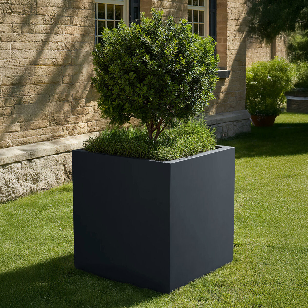 PURE Cube Large Black-Grey Fibreglass Square Outdoor Planter, H60 L60 ...
