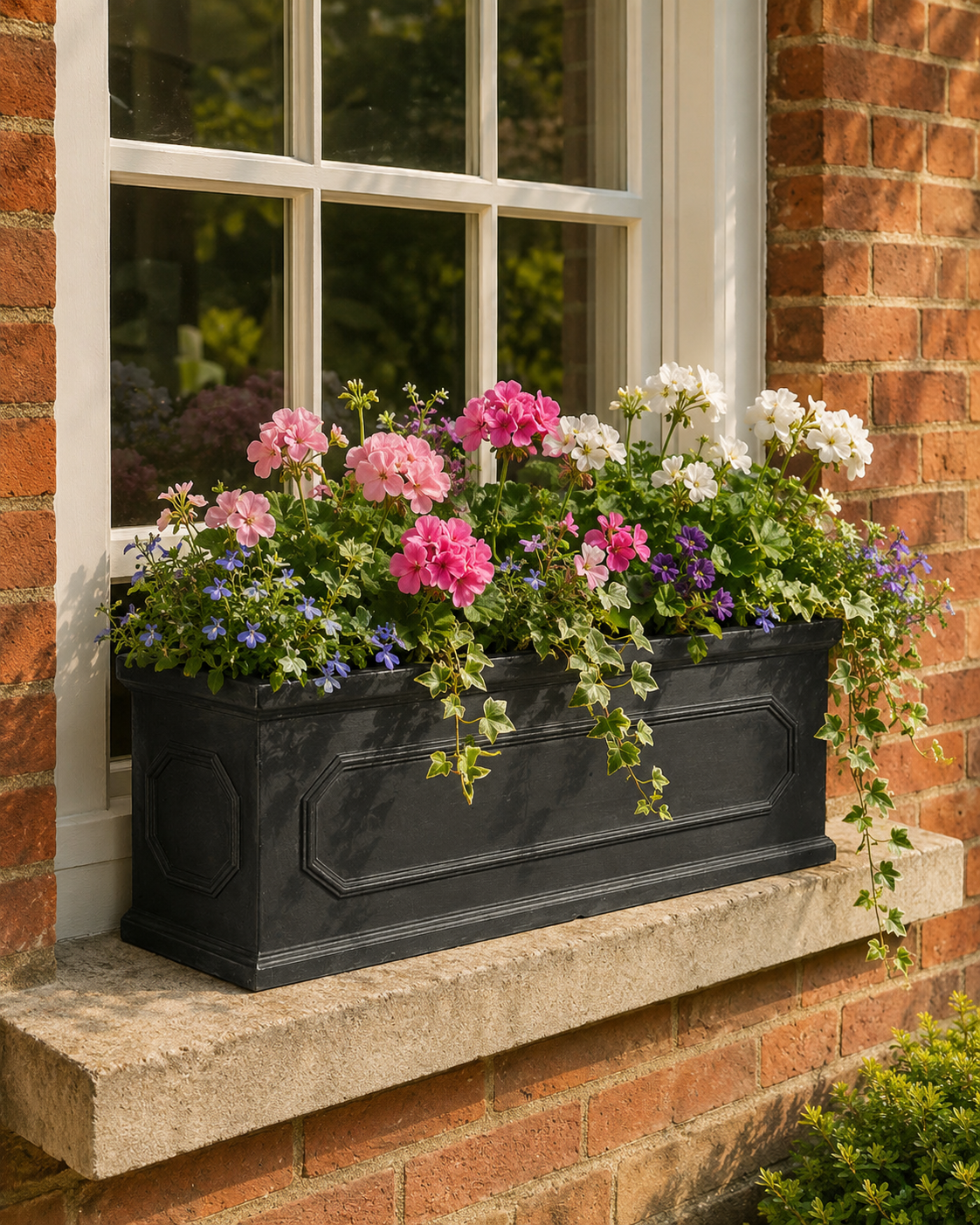 IDEALIST window box planted with seasonal flowers