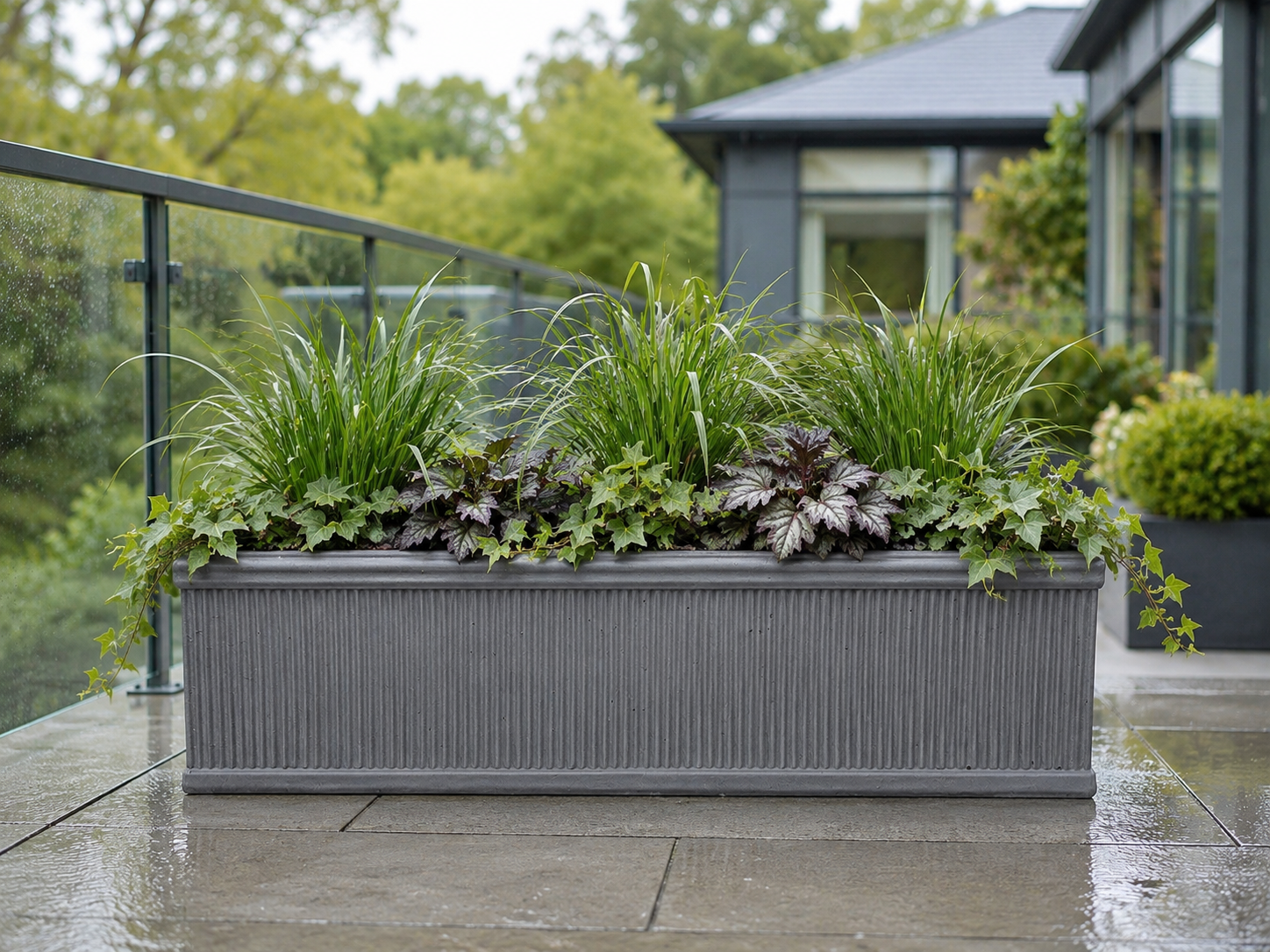 IDEALIST fiberstone window box on a stable outdoor ledge