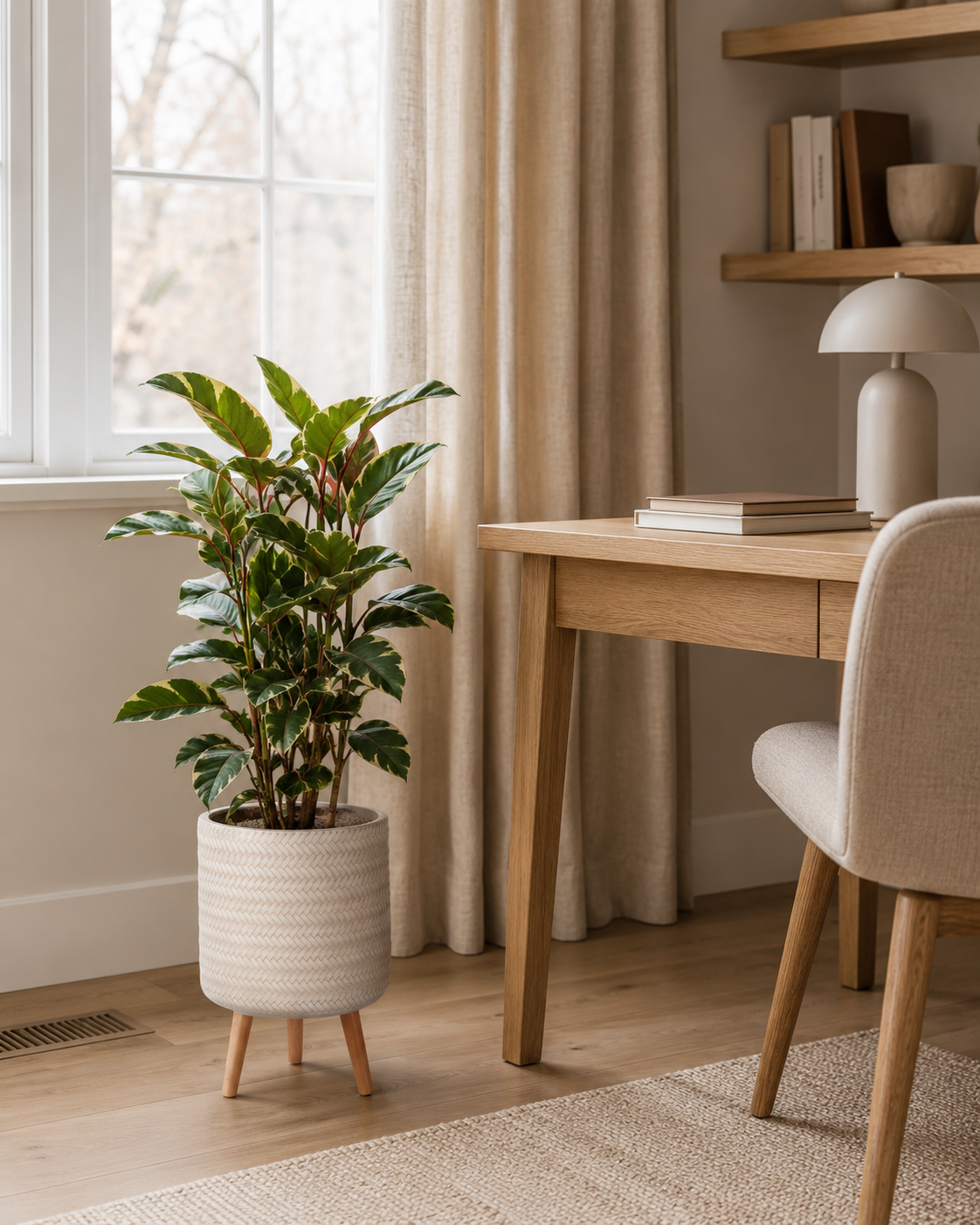 IDEALIST planter on legs beside a home office desk