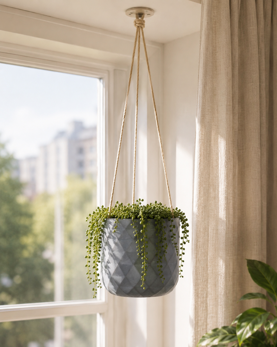 IDEALIST hanging succulent planter near a bright window